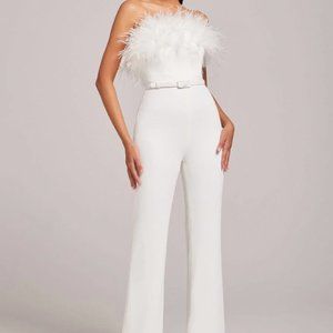 NADINE MERABI White Feather Jumpsuit